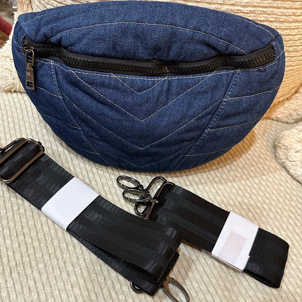 Think Royln stone washed denim handbag NWT